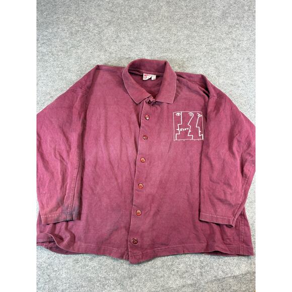 VINTAGE 80s Health Loom Soho New York Shirt Mens XL Maroon Button Up Knit Retro - Picture 1 of 9